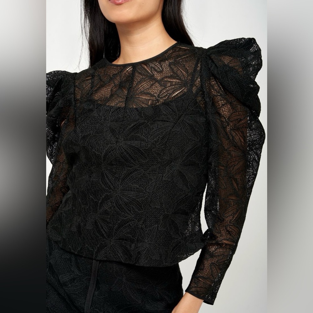 Joie NWT Lace Overlay Xenia Puff Shoulder Long Sleeve Top